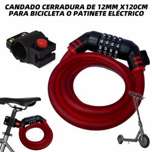 (Rojo) Candado Antirobo Código De 4 Dígitos Para Patinete Eléctrico Bicicletas Seguridad 12Mm X 120Cm Cerradura Con Combinación De Alta Calidad