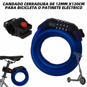 (Azul) Candado Antirobo Código De 4 Dígitos Para Patinete Eléctrico Bicicletas Seguridad 12Mm X 120Cm Cerradura Con Combinación De Alta Calidad