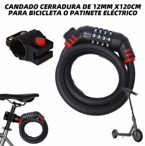 (Negro) Candado Antirobo Código De 4 Dígitos Para Patinete Eléctrico Bicicletas Seguridad 12Mm X 120Cm Cerradura Con Combinación De Alta Calidad