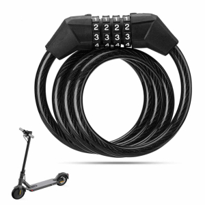 (Negro-B) Candado Antirobo Código De 4 Dígitos Para Patinete Eléctrico Bicicletas Seguridad 12Mm X 120Cm Cerradura Con Combinación