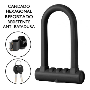 Candado Reforzado Negro Bicicleta Scooter Patinete Hexagonal Anti-Rayadura